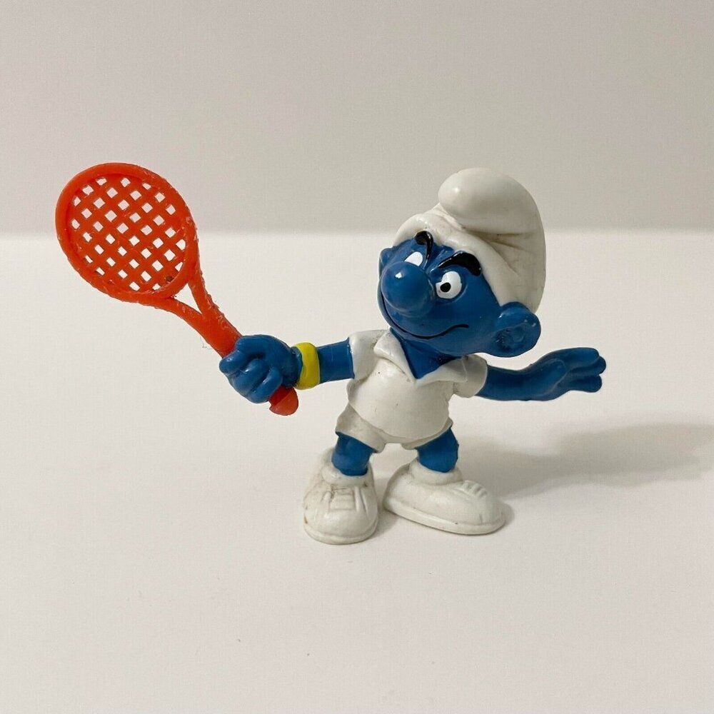 Vintage 1979 Smurfs Tennis Player Smurf with Racket Figurine